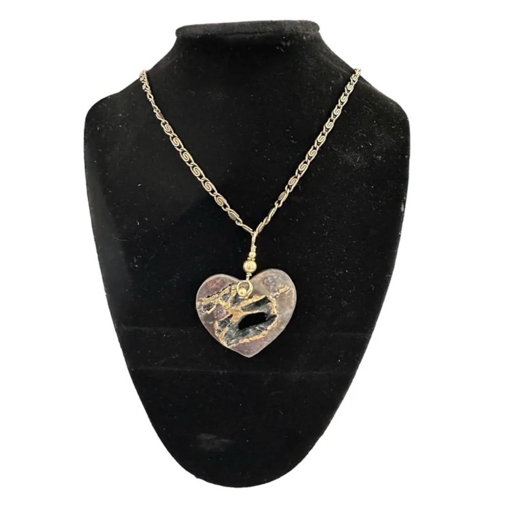 Gold Ceramic Heart Chain Necklace Length 14.5”